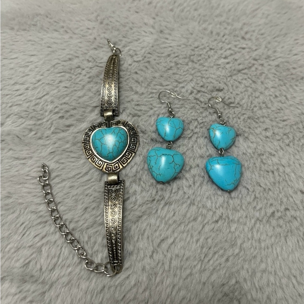 Turquoise Heart Bracelet and Earring Set